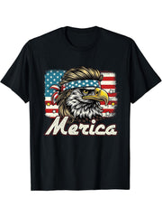 Funny Bald Eagle Mullet 4th Of July USA American Flag Merica T-Shirt 180G 100% Cotton Printed Round Neck Short-Sleeve T-Shirt, Gifts for Men Dad Husband Grandpa, S-XXXL, Black