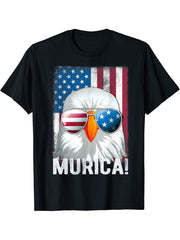 4th of July Bald Eagle Murica Men Vintage American Flag T-Shirt 180G 100% Cotton Printed Round Neck Short-Sleeve T-Shirt, Gifts for Men Dad Husband Grandpa, S-XXXL, Black