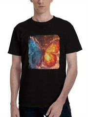 Butterfly-Fire And Ice 180G 100% Cotton Printed Round Neck Short-Sleeve T-Shirt, Christmas Gifts for Men Dad Husband Grandpa, S-XXXL, Black