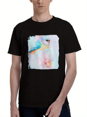 Birds-Ai 180G 100% Cotton Printed Round Neck Short-Sleeve T-Shirt, Christmas Gifts for Men Dad Husband Grandpa, S-XXXL, Black