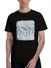 Adelie-Penguin Antarctica 180G 100% Cotton Printed Round Neck Short-Sleeve T-Shirt, Christmas Gifts for Men Dad Husband Grandpa, S-XXXL, Black