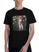Adorable-Anime Schoolgirl With A Background Of Flowers 180G 100% Cotton Printed Round Neck Short-Sleeve T-Shirt, Christmas Gifts for Men Dad Husband Grandpa, S-XXXL, Black