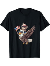 Fourth Of July Monkey Bald Eagle American Flag 4th Of July T-Shirt 180G 100% Cotton Printed Round Neck Short-Sleeve T-Shirt, Gifts for Men Dad Husband Grandpa, S-XXXL, Black