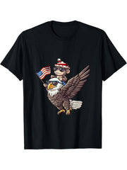 Fourth Of July Monkey Bald Eagle American Flag 4th Of July T-Shirt 180G 100% Cotton Printed Round Neck Short-Sleeve T-Shirt, Gifts for Men Dad Husband Grandpa, S-XXXL, Black