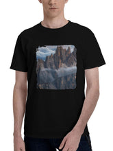 Aerial-View Dolomites 180G 100% Cotton Printed Round Neck Short-Sleeve T-Shirt, Christmas Gifts for Men Dad Husband Grandpa, S-XXXL, Black