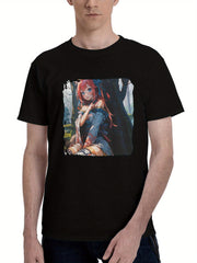 Ahri-Lol 10k 180G 100% Cotton Printed Round Neck Short-Sleeve T-Shirt, Christmas Gifts for Men Dad Husband Grandpa, S-XXXL, Black