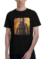 Ahsoka-Boba Fett 180G 100% Cotton Printed Round Neck Short-Sleeve T-Shirt, Christmas Gifts for Men Dad Husband Grandpa, S-XXXL, Black