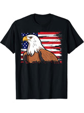Bald Eagle US American Flag 4th Of July Proud Patriotic T-Shirt 180G 100% Cotton Printed Round Neck Short-Sleeve T-Shirt, Gifts for Men Dad Husband Grandpa, S-XXXL, Black