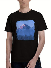 Alberta-Canada Snow Mist Mountains 15k 180G 100% Cotton Printed Round Neck Short-Sleeve T-Shirt, Christmas Gifts for Men Dad Husband Grandpa, S-XXXL, Black