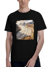 Aletsch-Glacier Sunset 180G 100% Cotton Printed Round Neck Short-Sleeve T-Shirt, Christmas Gifts for Men Dad Husband Grandpa, S-XXXL, Black