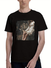 Alena-Sarsarova 180G 100% Cotton Printed Round Neck Short-Sleeve T-Shirt, Christmas Gifts for Men Dad Husband Grandpa, S-XXXL, Black