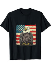 4th Of July American Flag Bald Eagle Patriotic America USA T-Shirt 180G 100% Cotton Printed Round Neck Short-Sleeve T-Shirt, Gifts for Men Dad Husband Grandpa, S-XXXL, Black