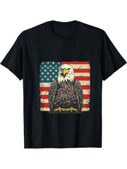 4th Of July American Flag Bald Eagle Patriotic America USA T-Shirt 180G 100% Cotton Printed Round Neck Short-Sleeve T-Shirt, Gifts for Men Dad Husband Grandpa, S-XXXL, Black