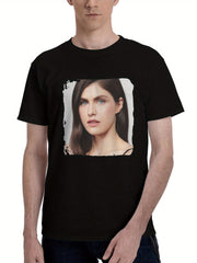 Alexandra-Daddario 2023 180G 100% Cotton Printed Round Neck Short-Sleeve T-Shirt, Christmas Gifts for Men Dad Husband Grandpa, S-XXXL, Black