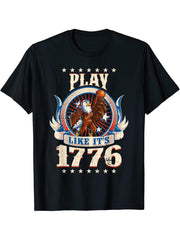 Basketball American Bald Eagle 4th Of July Boys Men USA Flag T-Shirt 180G 100% Cotton Printed Round Neck Short-Sleeve T-Shirt, Gifts for Men Dad Husband Grandpa, S-XXXL, Black