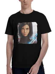 Alita-Battle Angel Movie 180G 100% Cotton Printed Round Neck Short-Sleeve T-Shirt, Christmas Gifts for Men Dad Husband Grandpa, S-XXXL, Black
