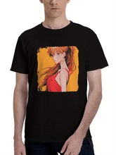 Asuka-Langley Soryu Character Minimal 180G 100% Cotton Printed Round Neck Short-Sleeve T-Shirt, Christmas Gifts for Men Dad Husband Grandpa, S-XXXL, Black
