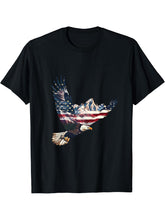 4th Of July Bald Eagle American Flag Patriotic USA America T-Shirt 180G 100% Cotton Printed Round Neck Short-Sleeve T-Shirt, Gifts for Men Dad Husband Grandpa, S-XXXL, Black
