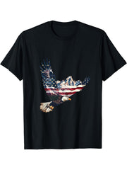 4th Of July Bald Eagle American Flag Patriotic USA America T-Shirt 180G 100% Cotton Printed Round Neck Short-Sleeve T-Shirt, Gifts for Men Dad Husband Grandpa, S-XXXL, Black