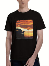 Audi-R8 Sunset 180G 100% Cotton Printed Round Neck Short-Sleeve T-Shirt, Christmas Gifts for Men Dad Husband Grandpa, S-XXXL, Black