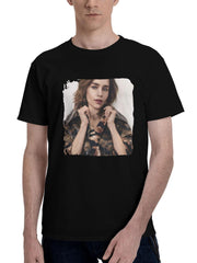 2023-Emilia Clarke 180G 100% Cotton Printed Round Neck Short-Sleeve T-Shirt, Christmas Gifts for Men Dad Husband Grandpa, S-XXXL, Black