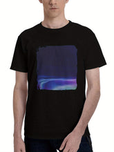 Aurora-Northern Lights Sky 180G 100% Cotton Printed Round Neck Short-Sleeve T-Shirt, Christmas Gifts for Men Dad Husband Grandpa, S-XXXL, Black