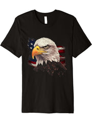 American Bald Eagle American Flag USA Bald Eagle Premium T-Shirt 180G 100% Cotton Printed Round Neck Short-Sleeve T-Shirt, Gifts for Men Dad Husband Grandpa, S-XXXL, Black