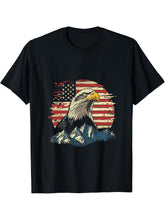 4th Of July Bald Eagle America American Flag USA Patriotic T-Shirt 180G 100% Cotton Printed Round Neck Short-Sleeve T-Shirt, Gifts for Men Dad Husband Grandpa, S-XXXL, Black