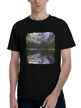 Austria-Mountains Lake Autumn Scenery 180G 100% Cotton Printed Round Neck Short-Sleeve T-Shirt, Christmas Gifts for Men Dad Husband Grandpa, S-XXXL, Black