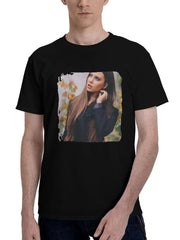 Autumn-Girl Adjusting Her Hairs 180G 100% Cotton Printed Round Neck Short-Sleeve T-Shirt, Christmas Gifts for Men Dad Husband Grandpa, S-XXXL, Black