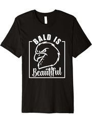 Bald Is Beautiful American Bald Eagle Bald Headed Premium T-Shirt 180G 100% Cotton Printed Round Neck Short-Sleeve T-Shirt, Gifts for Men Dad Husband Grandpa, S-XXXL, Black