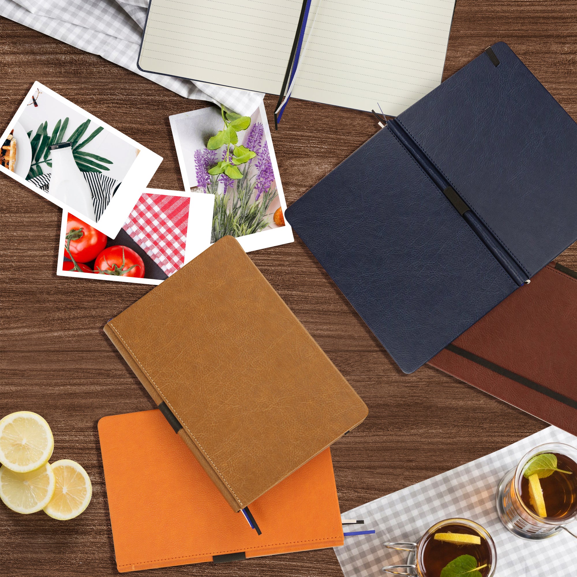 Thick Hardcover Notebook/Journal with A5 120gsm Premium Paper, College Ruled Bound Notebook with Pen Holder, Black Leather, 3 Ribbon Marker, Inner Pocket, 8.4 x 5.7 in