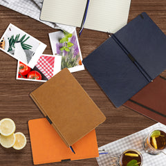 Thick Hardcover Notebook/Journal with A5 120gsm Premium Paper, College Ruled Bound Notebook with Pen Holder, Black Leather, 3 Ribbon Marker, Inner Pocket, 8.4 x 5.7 in