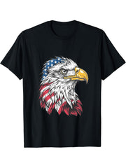 Fourth Of July Bald Eagle American Flag 4th Of July USA T-Shirt 180G 100% Cotton Printed Round Neck Short-Sleeve T-Shirt, Gifts for Men Dad Husband Grandpa, S-XXXL, Black