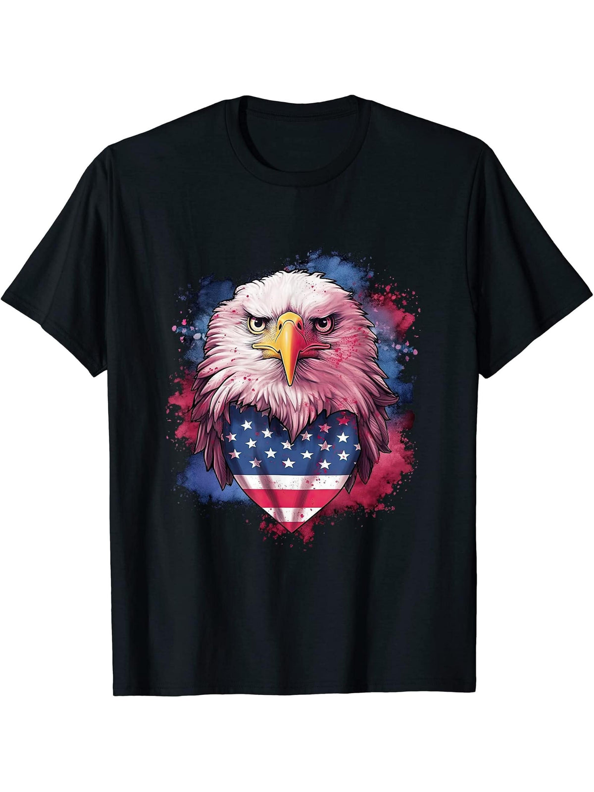 I Heart America Tshirt Bald Eagle Love USA 4th Of July T-Shirt 180G 100% Cotton Printed Round Neck Short-Sleeve T-Shirt, Gifts for Men Dad Husband Grandpa, S-XXXL, Black