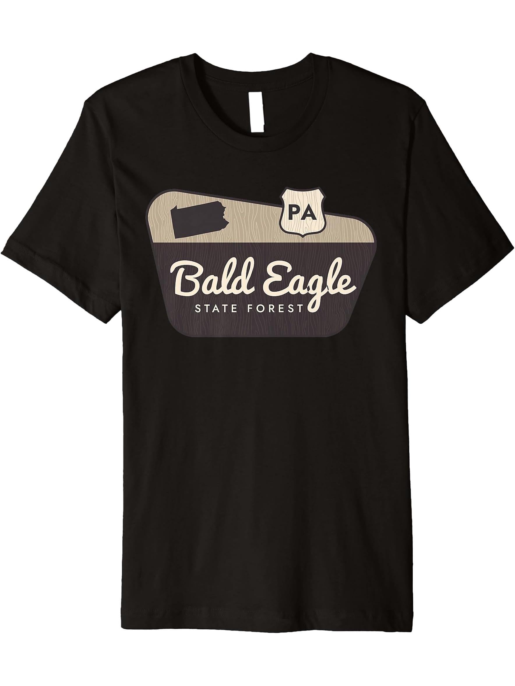 Bald Eagle State Forest Pennsylvania Welcome Sign Trip Premium T-Shirt 180G 100% Cotton Printed Round Neck Short-Sleeve T-Shirt, Gifts for Men Dad Husband Grandpa, S-XXXL, Black