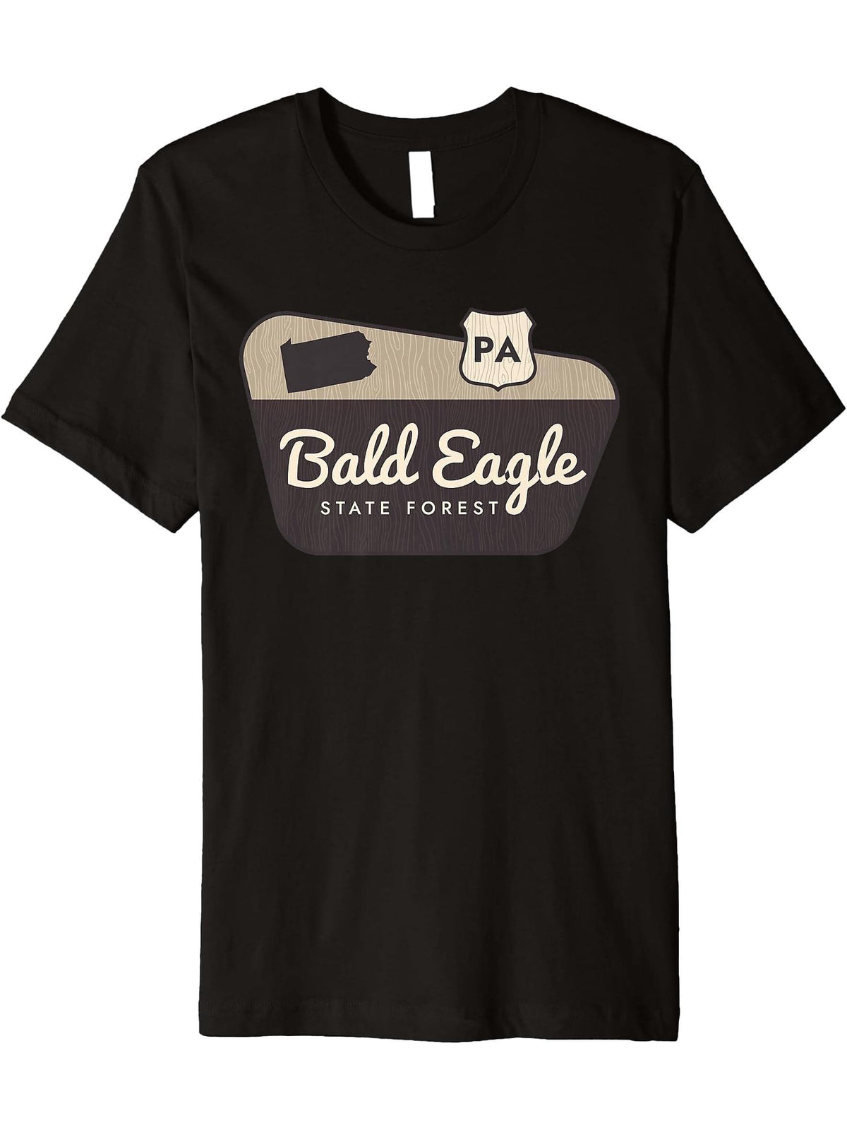 Bald Eagle State Forest Pennsylvania Welcome Sign Trip Premium T-Shirt 180G 100% Cotton Printed Round Neck Short-Sleeve T-Shirt, Gifts for Men Dad Husband Grandpa, S-XXXL, Black