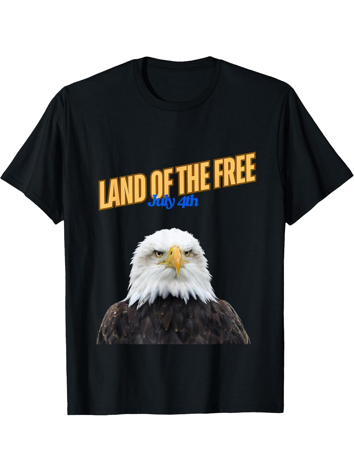 Bald Eagle 4th of July Land of The Free T-Shirt 180G 100% Cotton Printed Round Neck Short-Sleeve T-Shirt, Gifts for Men Dad Husband Grandpa, S-XXXL, Black