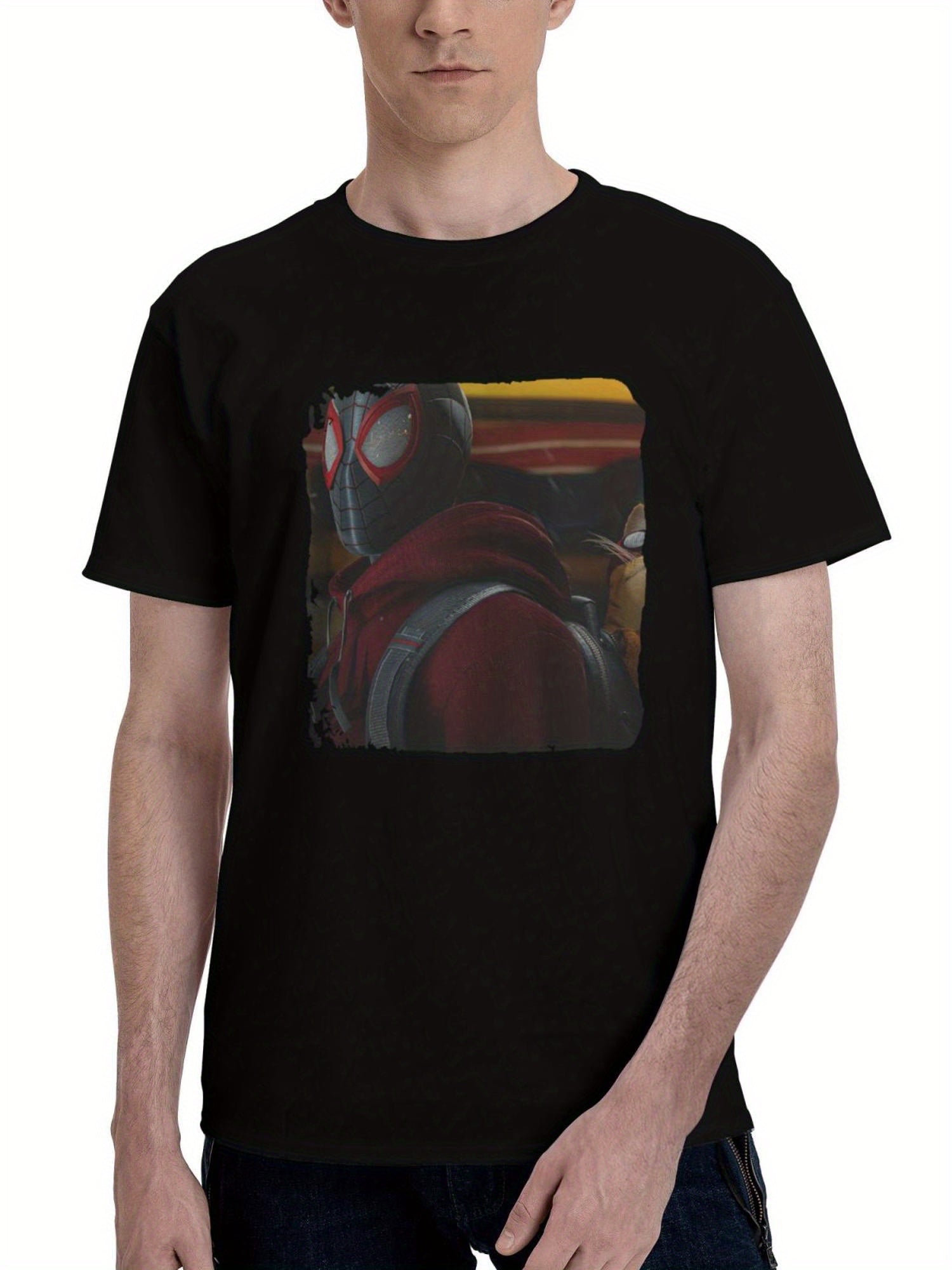 2023 Mile Morales Spider Man 180G 100% Cotton Printed Round Neck Short-Sleeve T-Shirt, Christmas Gifts for Men Dad Husband Grandpa, S-XXXL, Black