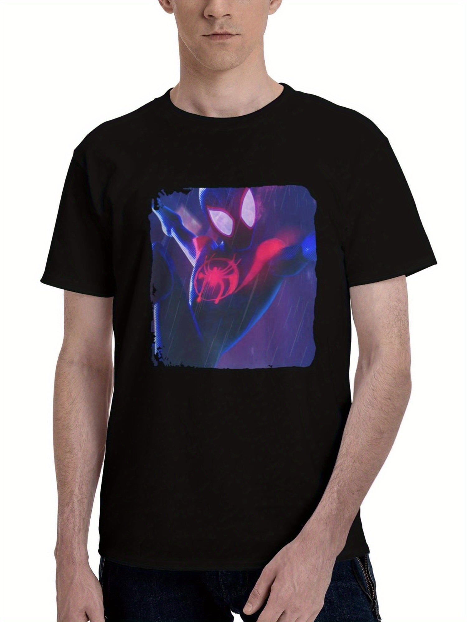 2023 Miles Morales Spiderman 180G 100% Cotton Printed Round Neck Short-Sleeve T-Shirt, Christmas Gifts for Men Dad Husband Grandpa, S-XXXL, Black