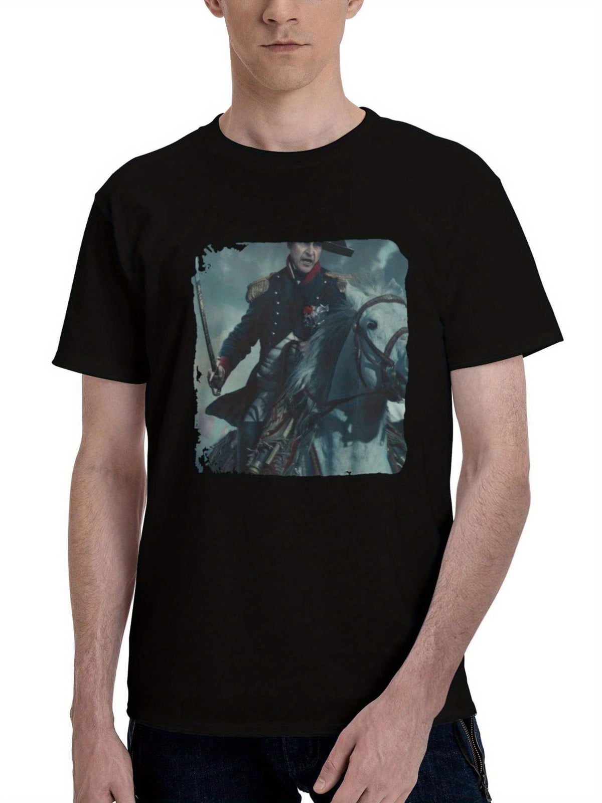 2023 Napoleon 180G 100% Cotton Printed Round Neck Short-Sleeve T-Shirt, Christmas Gifts for Men Dad Husband Grandpa, S-XXXL, Black