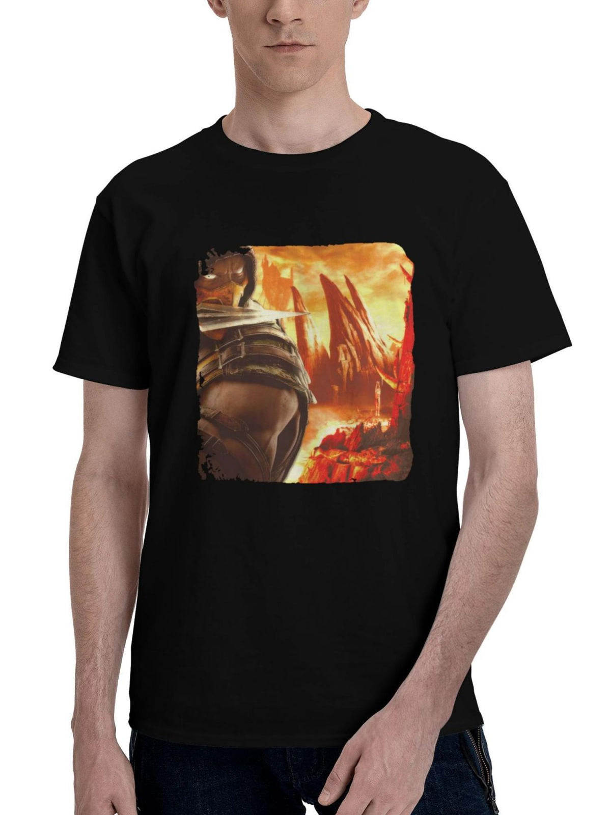 2023 Mortal Kombat Scorpion 180G 100% Cotton Printed Round Neck Short-Sleeve T-Shirt, Christmas Gifts for Men Dad Husband Grandpa, S-XXXL, Black