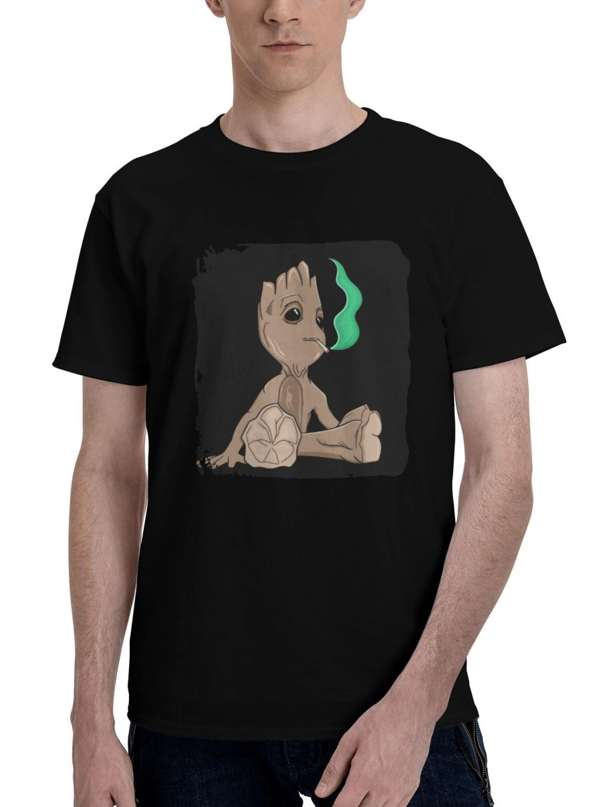 Baby Groot Minimal 180G 100% Cotton Printed Round Neck Short-Sleeve T-Shirt, Christmas Gifts for Men Dad Husband Grandpa, S-XXXL, Black