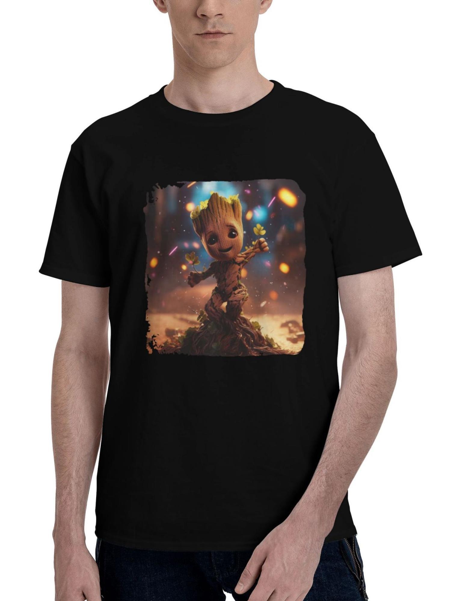 Baby Groot Overflowing Joy 180G 100% Cotton Printed Round Neck Short-Sleeve T-Shirt, Christmas Gifts for Men Dad Husband Grandpa, S-XXXL, Black