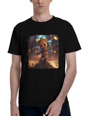 Baby Groot Overflowing Joy 180G 100% Cotton Printed Round Neck Short-Sleeve T-Shirt, Christmas Gifts for Men Dad Husband Grandpa, S-XXXL, Black