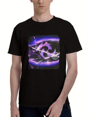 2023 Raiden Shogun Genshin Impact 180G 100% Cotton Printed Round Neck Short-Sleeve T-Shirt, Christmas Gifts for Men Dad Husband Grandpa, S-XXXL, Black