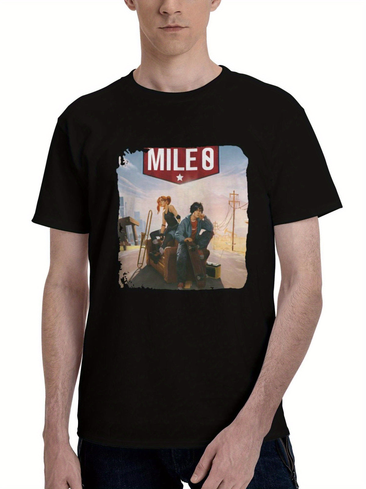 2023 Road 96 Mile 0 180G 100% Cotton Printed Round Neck Short-Sleeve T-Shirt, Christmas Gifts for Men Dad Husband Grandpa, S-XXXL, Black