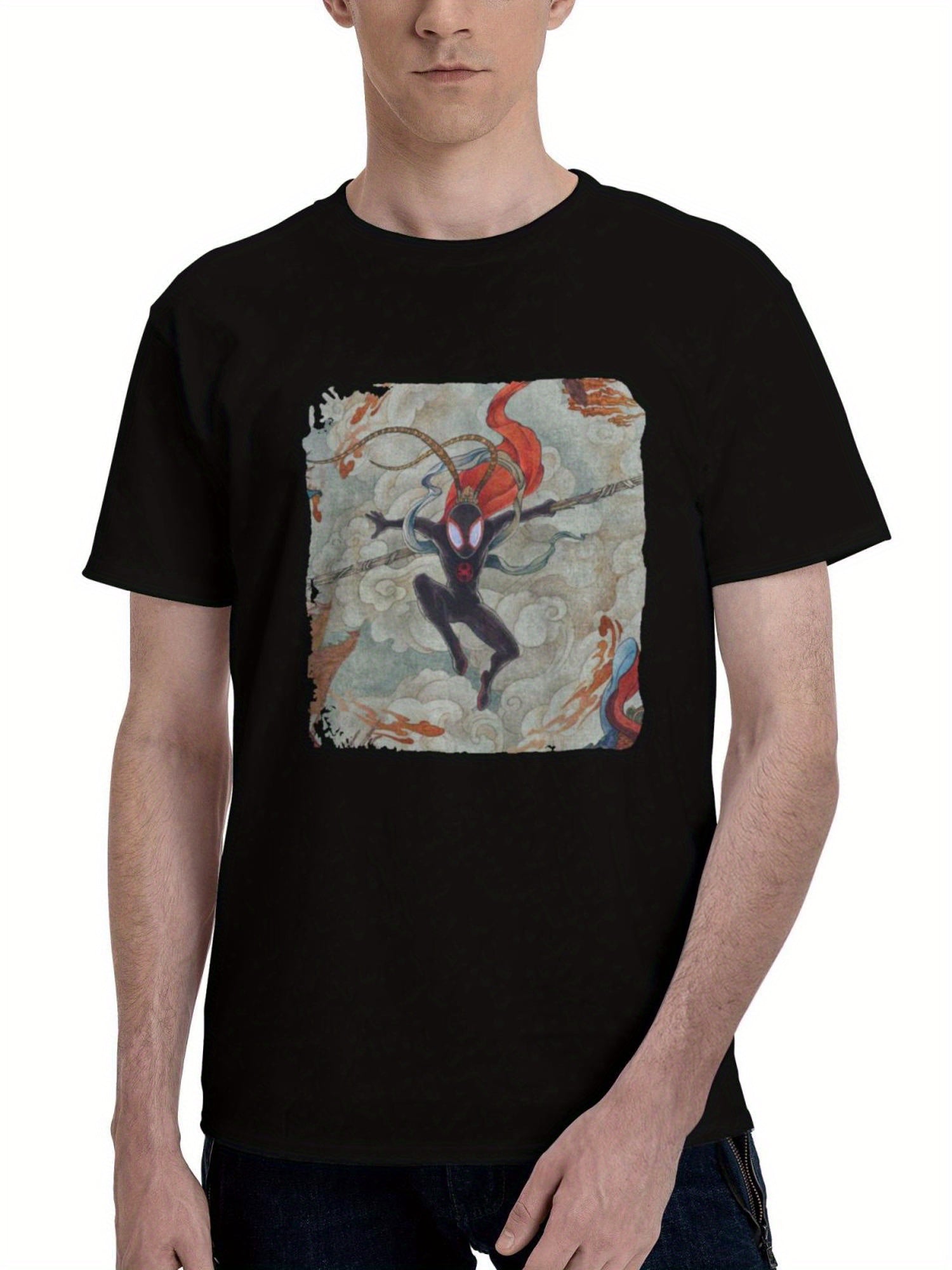 2023 Spider Man Across The Spider Verse Chinese Poster 180G 100% Cotton Printed Round Neck Short-Sleeve T-Shirt, Christmas Gifts for Men Dad Husband Grandpa, S-XXXL, Black