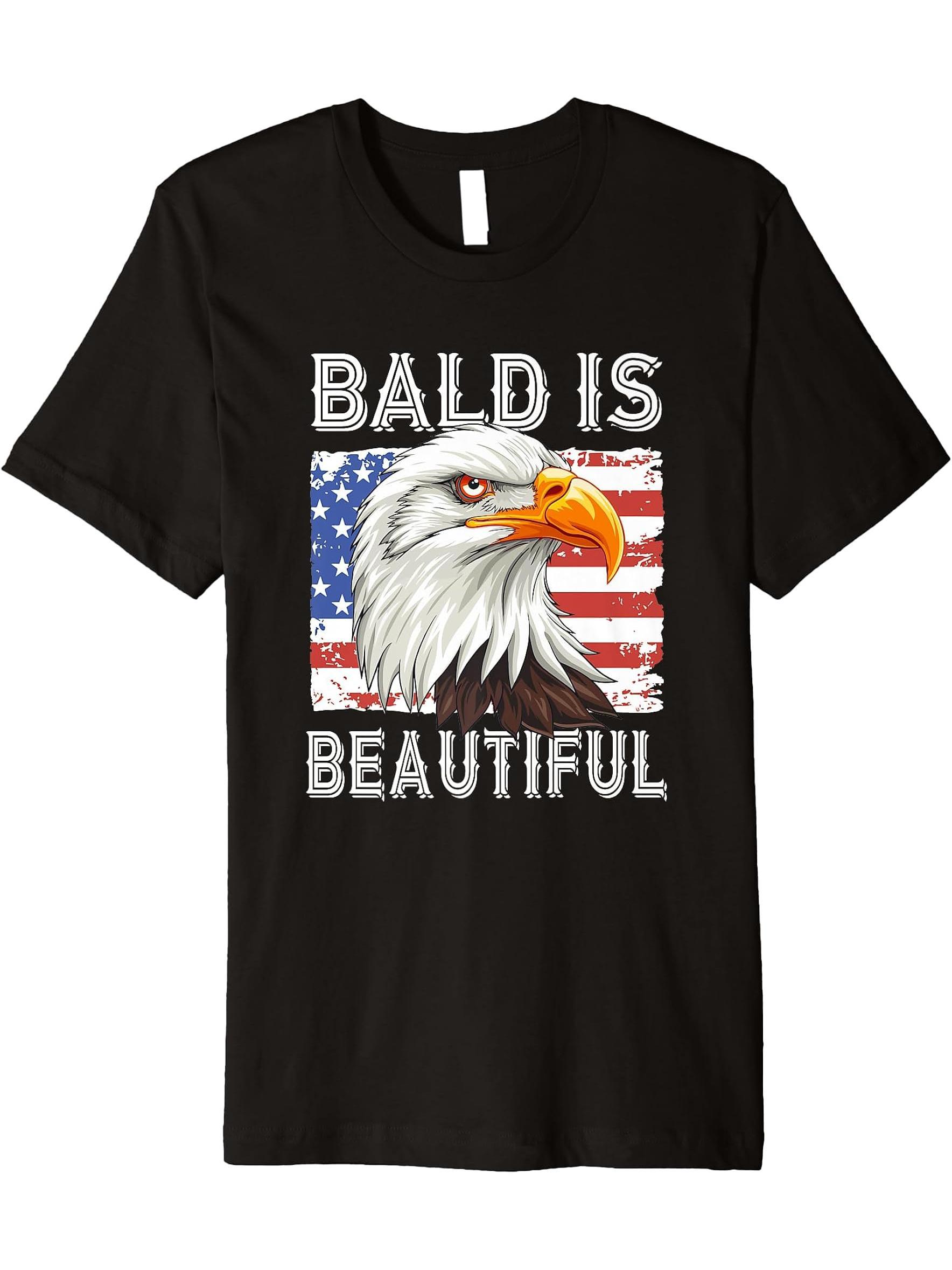 Bald Eagle Bald Is Beautiful Premium T-Shirt 180G 100% Cotton Printed Round Neck Short-Sleeve T-Shirt, Gifts for Men Dad Husband Grandpa, S-XXXL, Black
