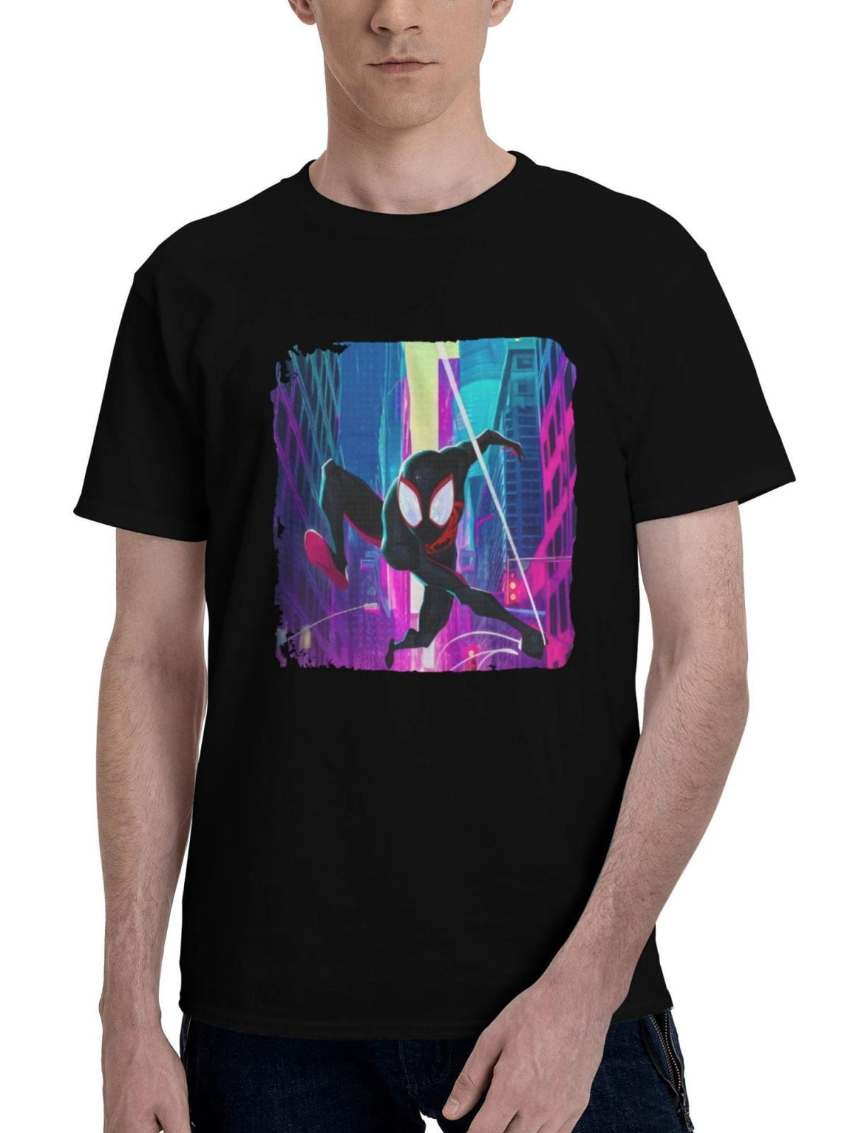 2023 Spiderman Across The Spiderverse Vw 180G 100% Cotton Printed Round Neck Short-Sleeve T-Shirt, Christmas Gifts for Men Dad Husband Grandpa, S-XXXL, Black